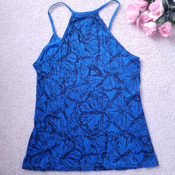 Forever 21 Cute Blue and Black Butterfly Pattern Racerback Tank Top - Picture 4 of 8